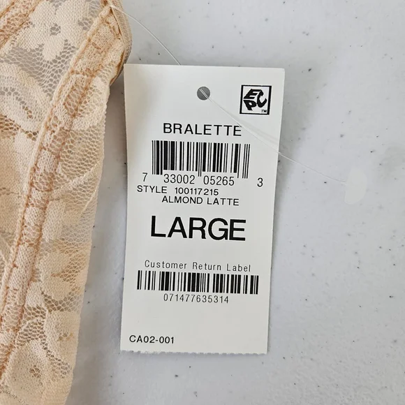 I.N.C. International Concepts Womens Lace Bralette Almond Latte Large Adjustable - Picture 11 of 12
